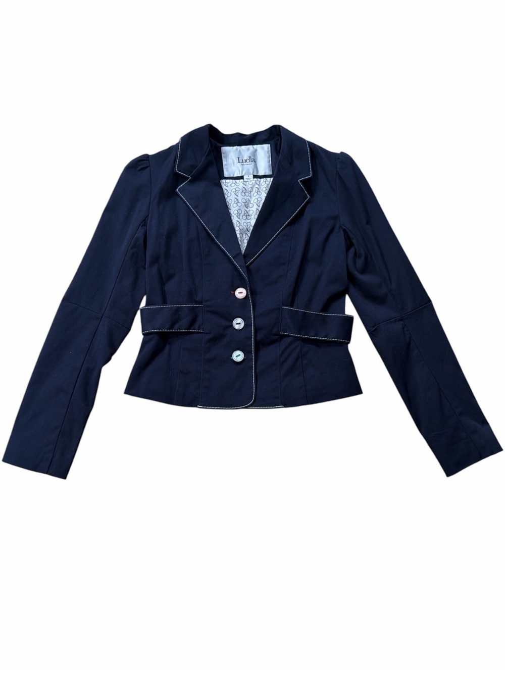 Luelle for Target Navy Cropped Blazer Jacket with Multicolored Buttons
